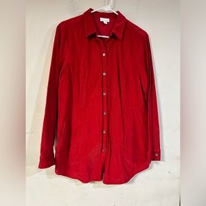 J Jill Corduroy Shirt Women's Medium Button Up  Red Casual Ladies Pockets